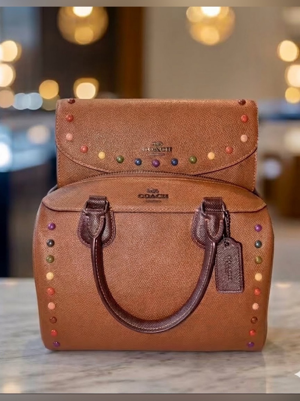 LIKE NEW! Wallet & Purses Coach Mini Bennett Satchel Rainbow Rivets Bag (F31378)
